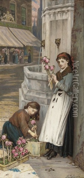 A London Street Scene Oil Painting - Augustus Edwin Mulready