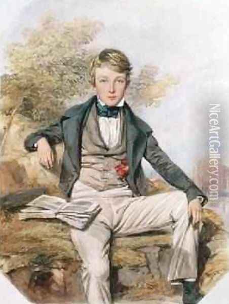 Portrait of Benjamin Gibbons Seated with a View of Eton College Beyond 1838 Oil Painting - Octavius Oakley
