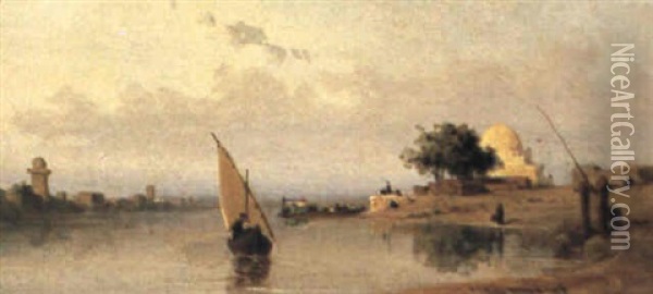 On The Banks Of The Nile Oil Painting - Karl Girardet