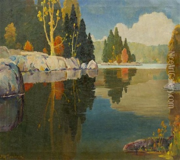 Reflective Lake Oil Painting - John Adams Spelman