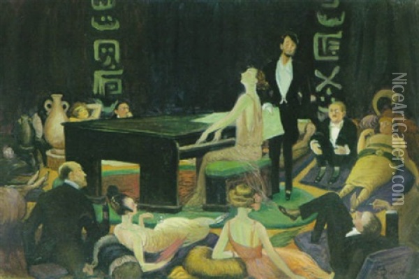 Klavierkonzert In Eleganter Abendgesellschaft Oil Painting - Albert Guillaume