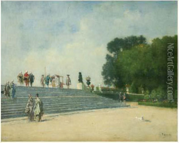 La Promenade Au Jardin Oil Painting - Charles Francois Pecrus