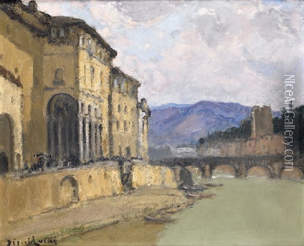 L'arno A Florence Oil Painting - Louis Marie Desire-Lucas