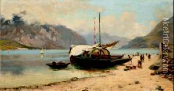 Paesaggio Con Pescatori Oil Painting - Silvio Poma