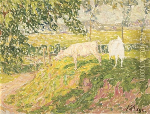 Vaches Sur Un Accotement, Vyve-st-eloi Oil Painting - Modest Huys