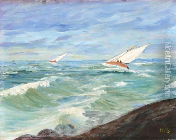 Kaksi Purjevenetta (Two Sailboats) Oil Painting - Hugo Simberg