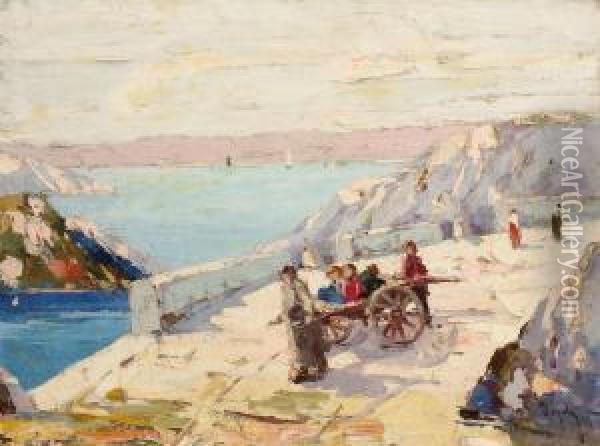 Children Playing On A Bridge On The Capri Island Oil Painting - Rudolf Negely