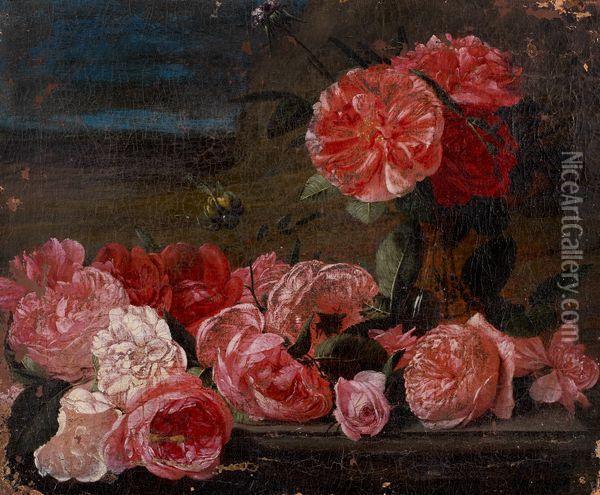 Roses Sur Un Entablement Oil Painting - Nicolas Van Veerendael