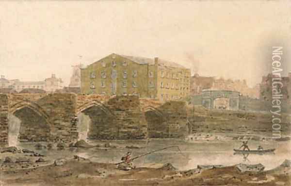 The Old Dee Bridge, Chester, from Handbridge Oil Painting - Frederick Nash