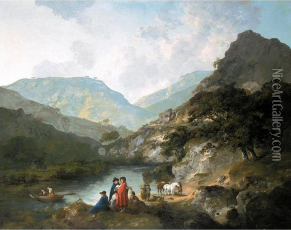 The Salmon Fishery At Pont Aberglaslyn, North Wales Oil Painting - Julius Caesar Ibbetson