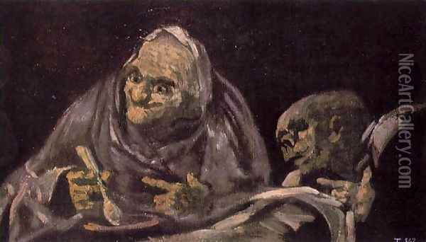Two Women Eating Oil Painting - Francisco De Goya y Lucientes