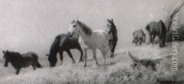 Grazing Horses Oil Painting - Jan Hendrik Scheltema