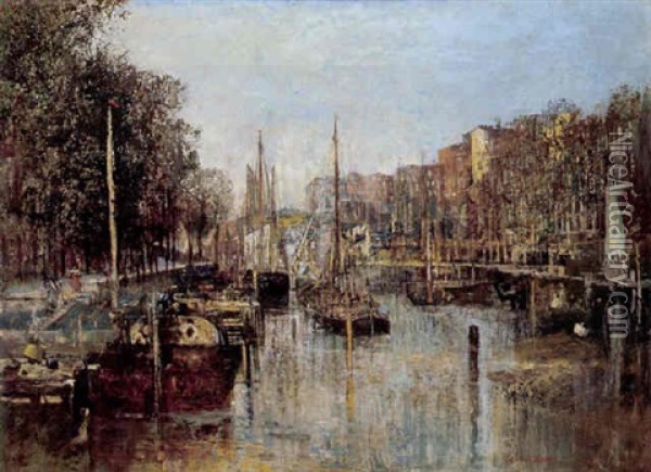 Gracht In Amsterdam Oil Painting - Robert Russ