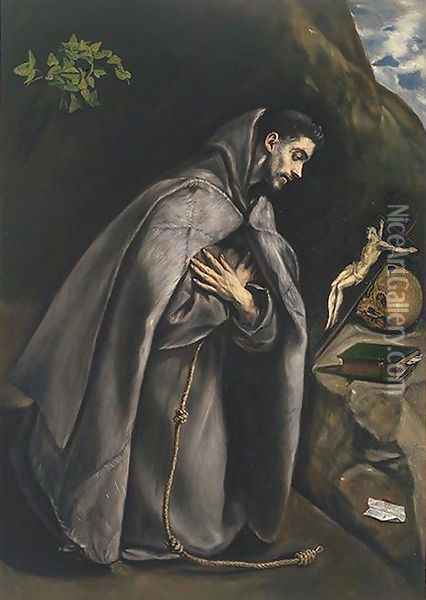 St. Francis Venerating the Crucifix Oil Painting - El Greco (Domenikos Theotokopoulos)