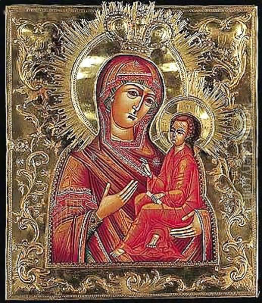 The Tikhvin Mother of God Oil Painting - Unknown Painter