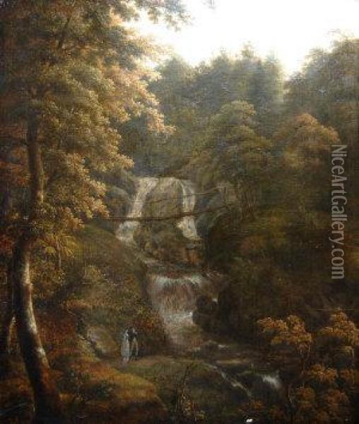 Ingelton Falls, Yorks Oil Painting - Julius Caesar Ibbetson