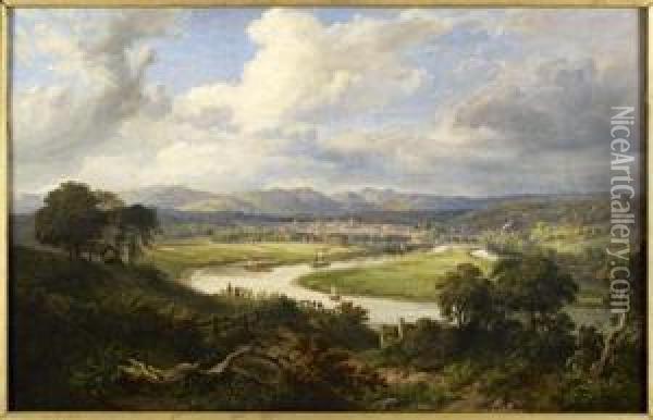 A Panoramic View Of Dunkeld From The South Oil Painting - Mcneil Mcleay