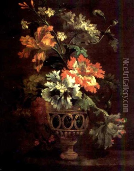 Flowers In A Classical Landscape Oil Painting - Jean-Baptiste Belin de Fontenay the Elder