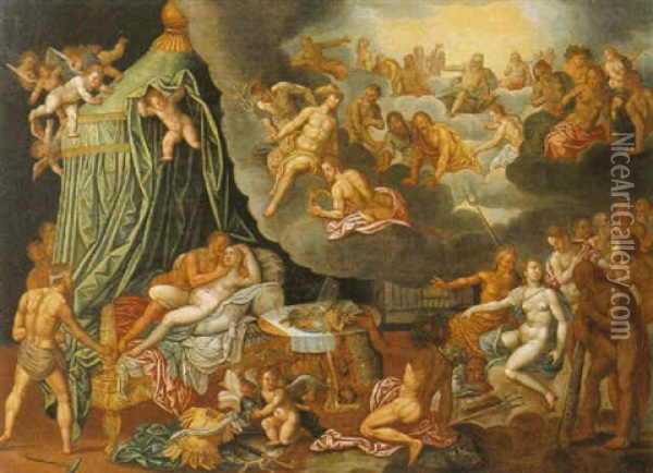 Venus And Mars Discovered By The Olympian Gods Oil Painting - Hendrik van Balen the Elder