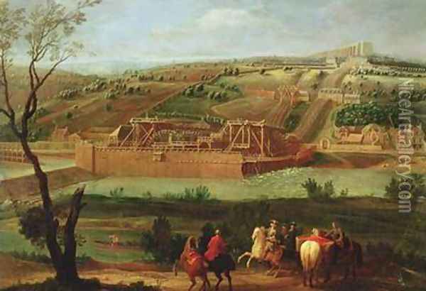 View of the Marly Machine and the Aqueduct at Louveciennes 1722 Oil Painting - Pierre-Denis Martin