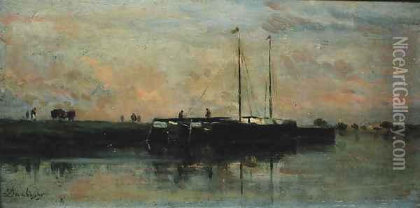 Barges at Bezons Oil Painting - Charles-Francois Daubigny