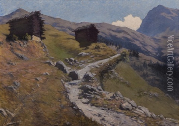 Chemin De La Bella Tolla. Valais Oil Painting - Julia Bonnard