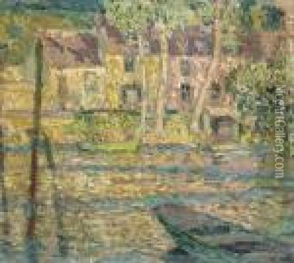 Le Bateau Vert, Printemps, Nemours Oil Painting - Henri Eugene Augustin Le Sidaner