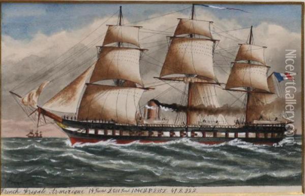 French Frigate Armorique Oil Painting - James Scott Maxwell
