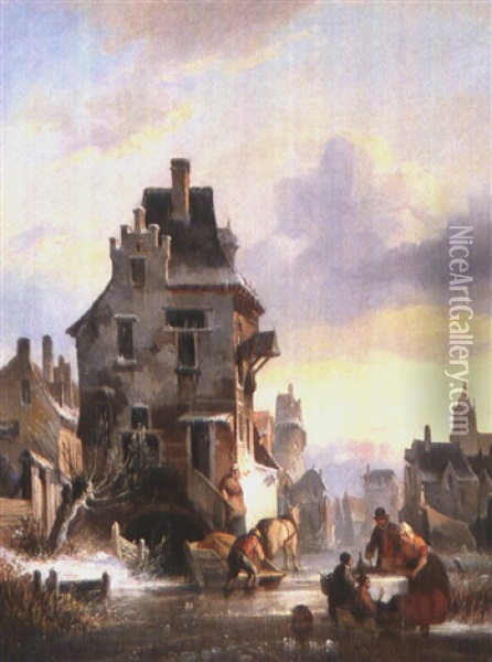 Hollandische Stadt Im Winter Oil Painting - Wijnand Jan Joseph Nuyen