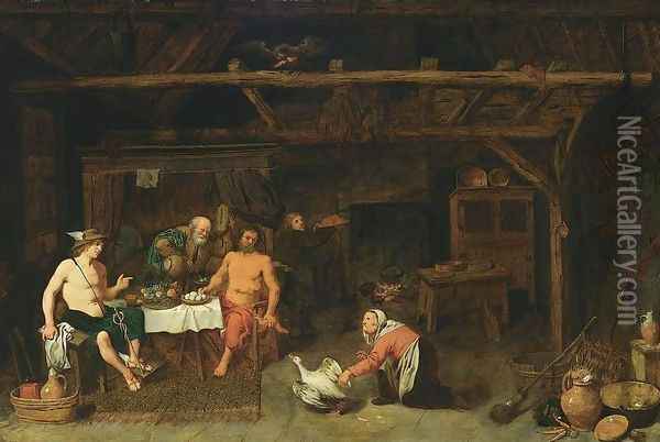 Philemon and Baucis Giving Hospitality to Jupiter and Mercury Oil Painting - David The Younger Ryckaert