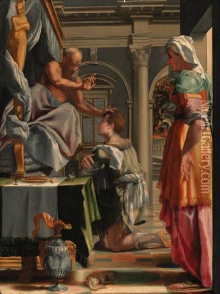 Isaac Blessing Jacob Oil Painting - Mirabello Cavalori (Salincorno)