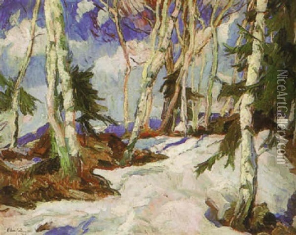 Trees In Snow Oil Painting - George Oberteuffer