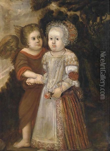 Portrait of a child accompanied by an Angel Oil Painting - Wybrand Simonsz. de Geest