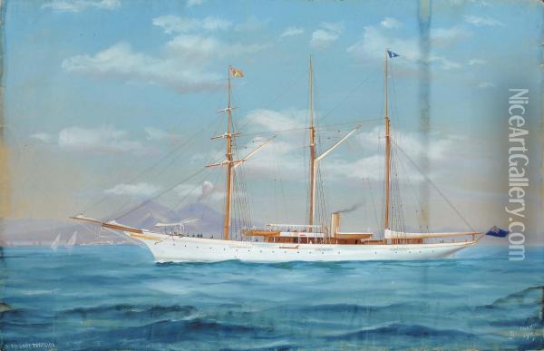 Rtrattodello Steam Yacht Lady Torfrida Oil Painting - Antonio de Simone