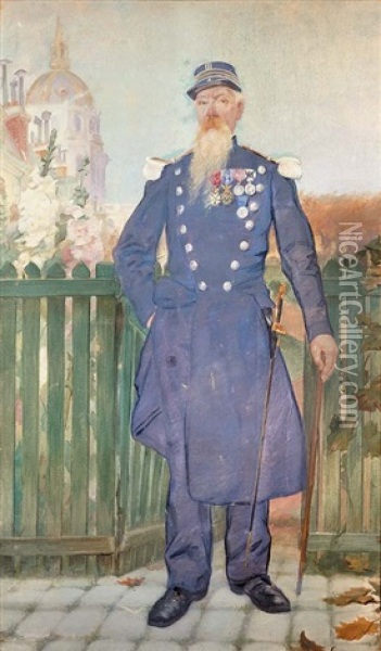 Le Colonel Henri Willette Devant Les Invalides Oil Painting - Adolphe Leon Willette