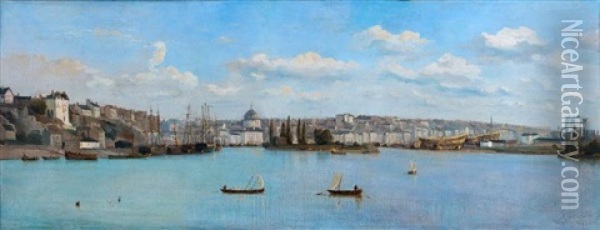 Vue Du Port De Nantes Oil Painting - Baron Jean Antoine Theodore Gudin