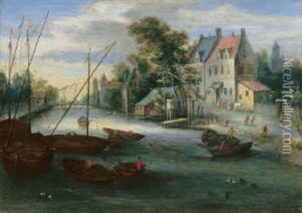 Kanallandschaft Mit Fischerbooten Oil Painting - Jan Brueghel the Elder