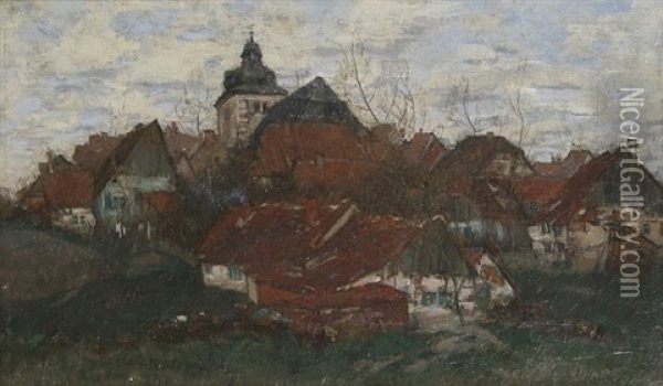 Kleines Dorf Mit Kirche Oil Painting - Erich Nikutowski