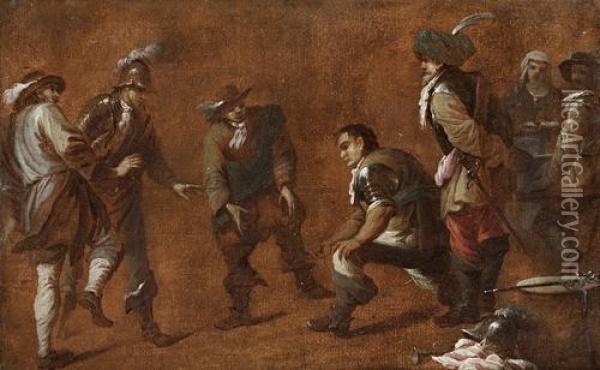 Soldiers Playing A Ball Game Oil Painting - Bambocciante