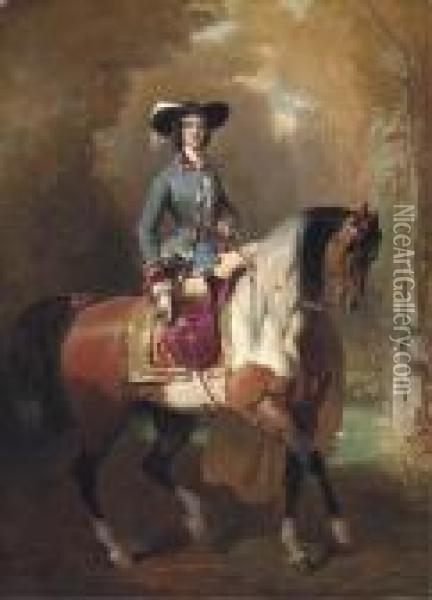 An Elegant Lady Out Riding Oil Painting - Alfred De Dreux