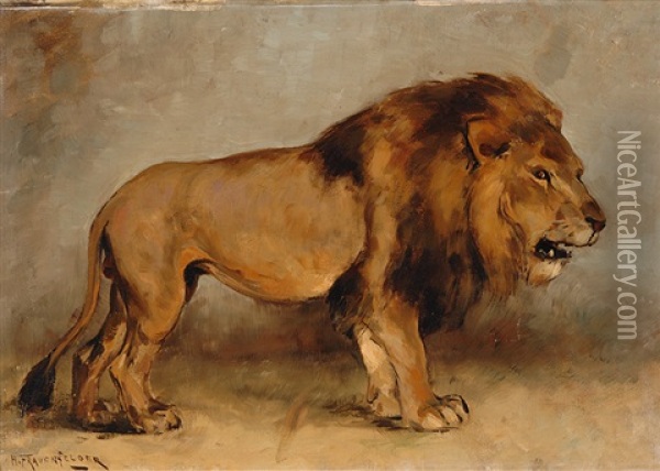Lion Oil Painting - Hendrik Frauenfelder