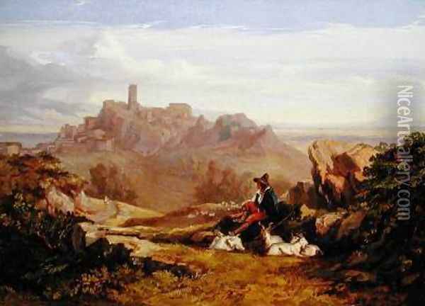 Landscape with Goatherd Oil Painting - Edward Lear