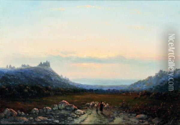 Schaapsherder Met Hond En Schapen In Een Landschap Oil Painting - Johannes Franciscus Hoppenbrouwers