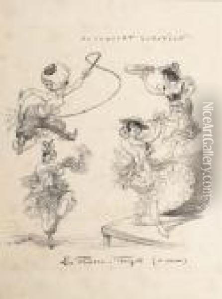 Au Concert Europeen: Des Femmes 
Avec Un Fouet, Un Tambourin, Habillees En Kilt Et Dansant Avec Des 
Castagnettes Oil Painting - Adolphe Willette