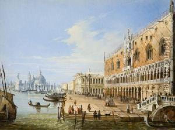 Vue Du Palais Des Doges Et Du Bassin De Saint Marc, Venise Oil Painting - Giuseppe Moricci