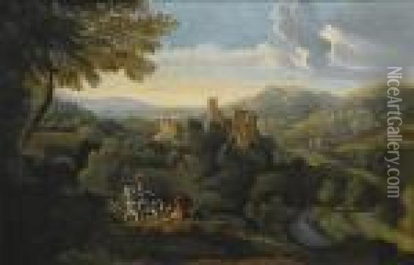 An Extensive Landscape With Erminia And The Shepherds Oil Painting - Gaspard Dughet Poussin