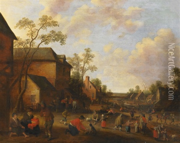 Hollandisches Dorf Mit Zahlreichen Personen Oil Painting - Joost Cornelisz. Droochsloot