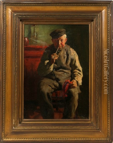 Man With Pipe Oil Painting - Charles E. Waltensperger