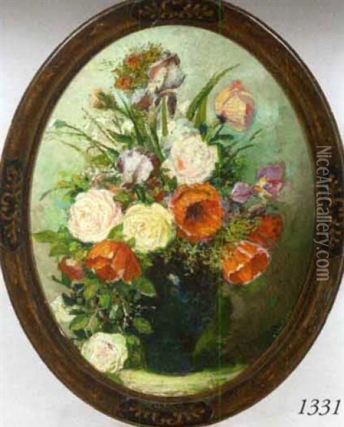 Still Life Of Flowers In A Vase Oil Painting - Richard Creifelds
