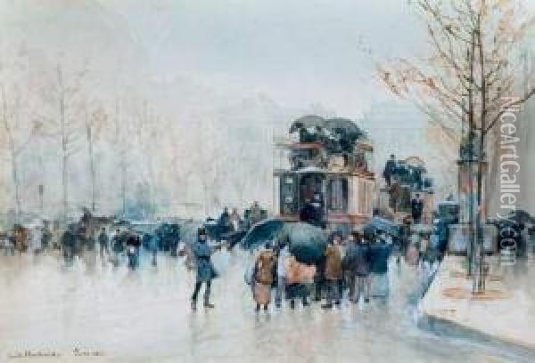 Les Grands Boulevards Sous La Pluie, Paris Oil Painting - Emile Hoeterickx